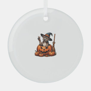 Grappige Pitbull Heksenpompoen Hond Halloween Mann Glas Ornament