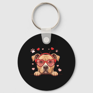 Grappige Pitbull Hond Hart Hoofd Valentijnsdag Dam Sleutelhanger