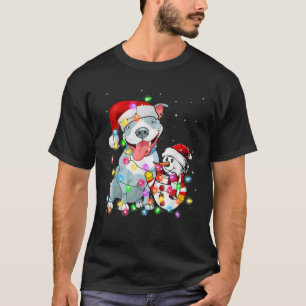 Grappige Pitbull-hond Kerst T-shirt Sneeuwman Kers