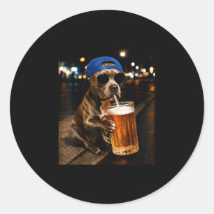 Grappige pitbull meme bier drinken nacht straat ronde sticker