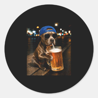 Grappige pitbull meme bier drinken nacht straat ronde sticker