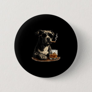 Grappige pitbull meme die sigaar whisky rookt hond ronde button 5,7 cm