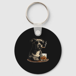 Grappige pitbull meme die sigaar whisky rookt hond sleutelhanger