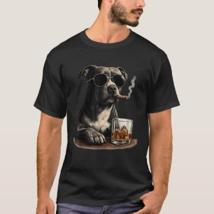Grappige Pitbull Meme Rokt Sigaar Whisky Hond Vade T-shirt