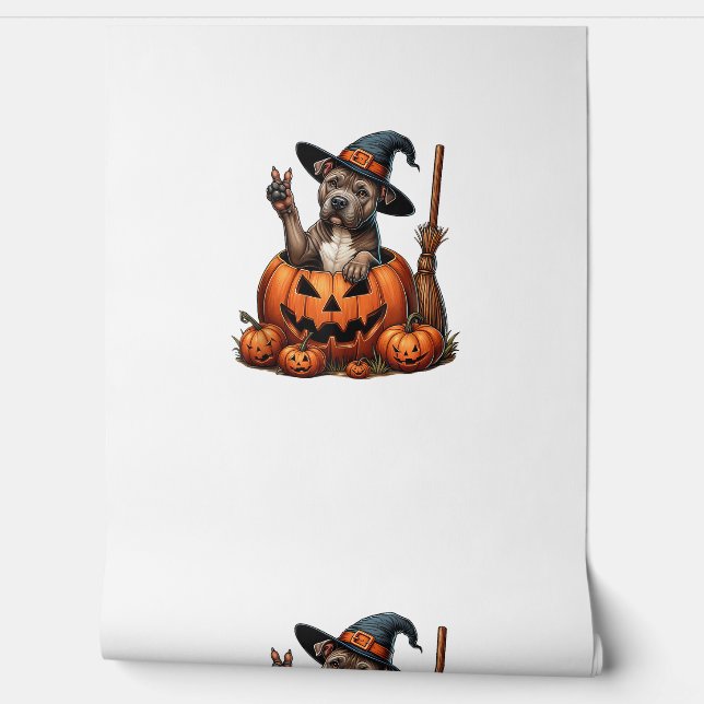 Grappige Pitbull Witch Pumpkin Dog Halloween Manne Behang (Afrollen)
