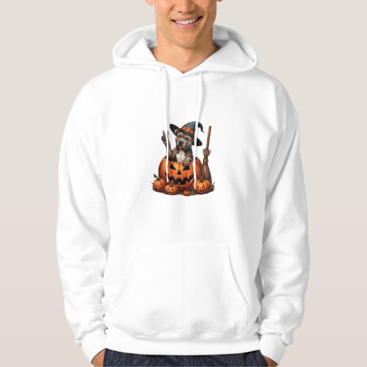 Grappige Pitbull Witch Pumpkin Dog Halloween Manne Hoodie (Voorkant)