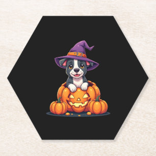 Grappige Pitbull Witch Pumpkin Dog Halloween Manne Kartonnen Onderzetters