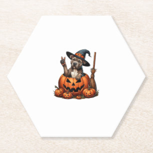 Grappige Pitbull Witch Pumpkin Dog Halloween Manne Kartonnen Onderzetters