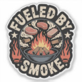 Grappige Pitmaster BBQ Aangedreven Door Rook Sticker (Voorkant)