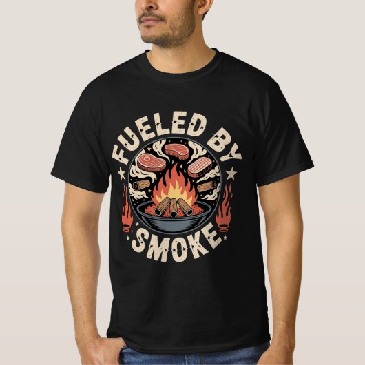 Grappige Pitmaster BBQ Aangedreven Door Rook T-shirt (Voorkant)