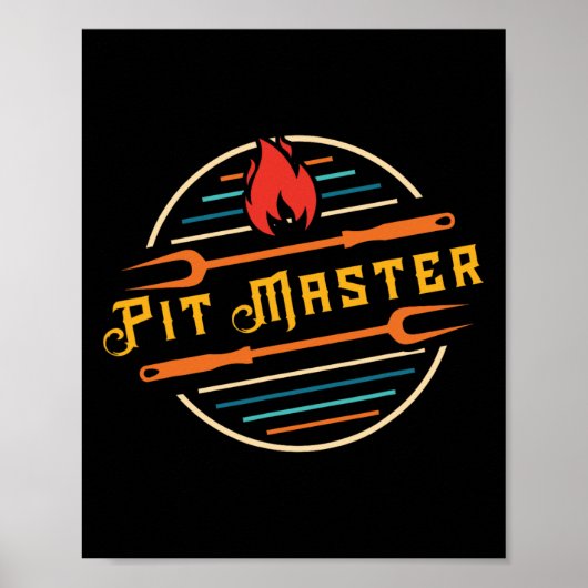 Grappige Pitmaster Graphic BBQ Grill Fork Retro Pi Poster (Voorkant)