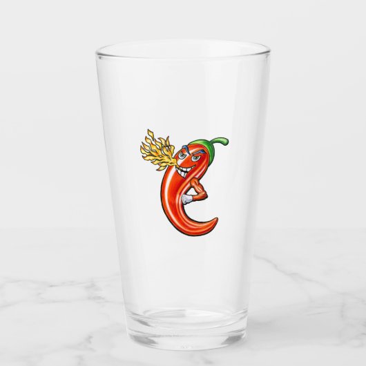 Grappige pittige chili in brand glas (Voorkant)