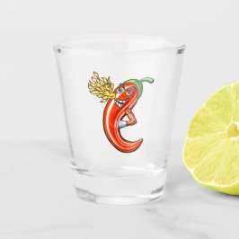 Grappige pittige chili in brand shot glas