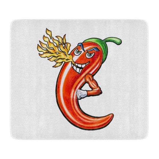 Grappige pittige chili in brand snijplank (Voorkant)