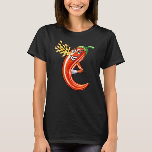 Grappige pittige chili in brand t-shirt (Voorkant)