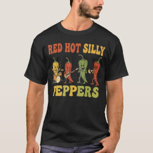 Grappige Pittige Rode Hete Dwaze Pepers Band Retro T-shirt