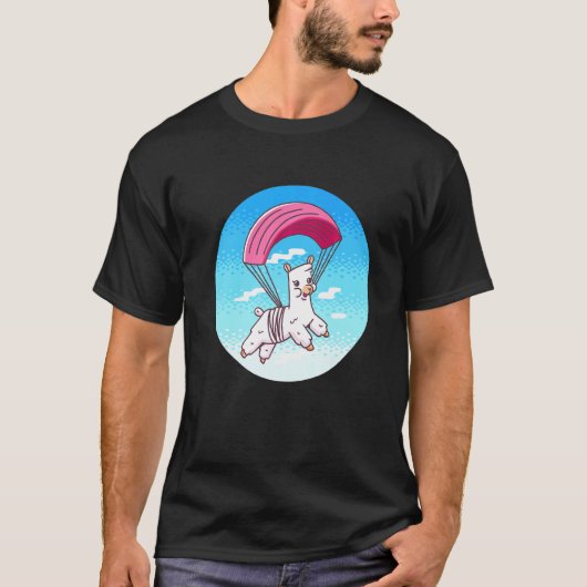 Grappige Pixel Alpaca Parachutespringen T-shirt (Voorkant)