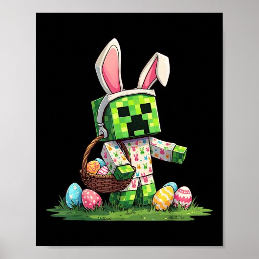 Grappige Pixel Bunny Easter Egg Hunt Gamer-geïnspi Poster (Voorkant)