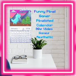 Grappige Pixel Gamer Gepixelde- Dinosaurus Illustr Kalender