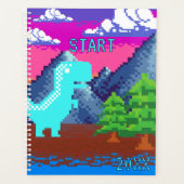 Grappige Pixel Gamer Gepixelde- Dinosaurus Illustr Planner (Voorkant)