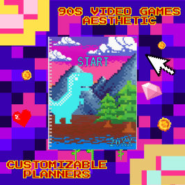 Grappige Pixel Gamer Gepixelde- Dinosaurus Illustr Planner