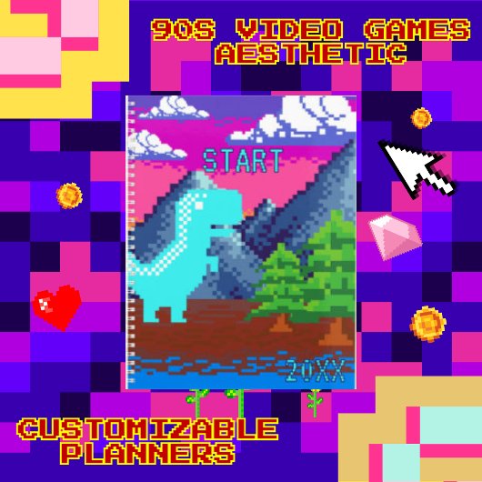 Grappige Pixel Gamer Gepixelde- Dinosaurus Illustr Planner