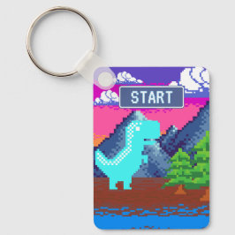 Grappige Pixel Gamer Gepixelde- Dinosaurus Illustr Sleutelhanger