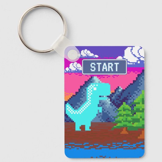 Grappige Pixel Gamer Gepixelde- Dinosaurus Illustr Sleutelhanger (Voorkant)