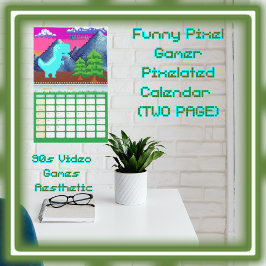 Grappige Pixel Gamer Gepixelde dinosaurus-illustra Kalender
