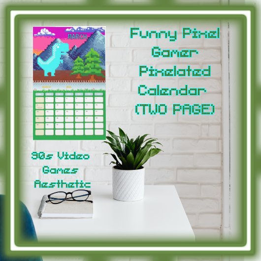 Grappige Pixel Gamer Gepixelde dinosaurus-illustra Kalender