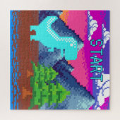 Grappige Pixel Gamer Gepixelde dinosaurus-illustra Legpuzzel (Horizontaal)