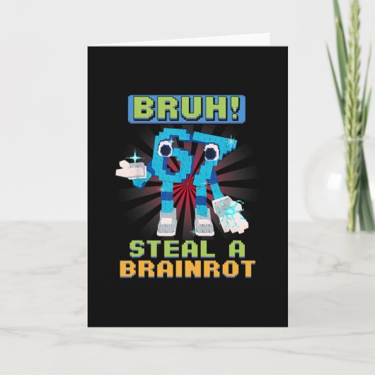 Grappige Pixel Meme Bruh 67 Steel Een Brainrot  Kaart (Voorkant)