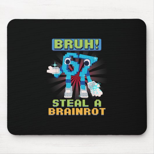 Grappige Pixel Meme Bruh 67 Steel Een Brainrot  Muismat (Voorkant)