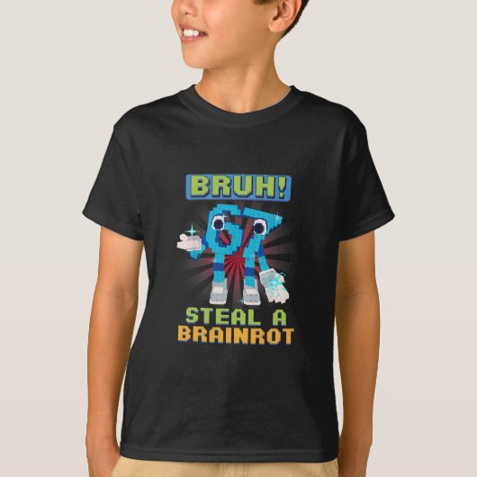 Grappige Pixel Meme Bruh 67 Steel Een Brainrot  T-shirt (Voorkant)