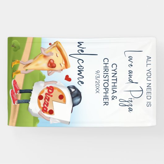 Grappige Pizza Bruiloft Feest Spandoek (Horizontaal)