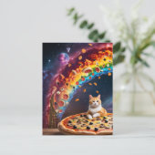 Grappige Pizza Cat in de ruimte Regenboog Trap Briefkaart (Staand voorkant)