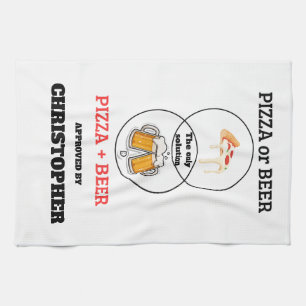 Grappige Pizza en Bier Venn Diagram Naam Aanpasbar Theedoek