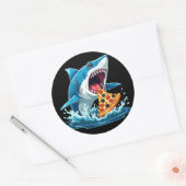 Grappige Pizza Eten Haai Ronde Sticker (Envelop)