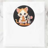 Grappige pizza eten kat pizza eten muis ronde sticker (Tas)