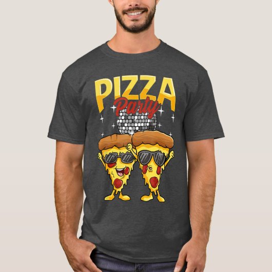 Grappige Pizza Feest Disco Bal Bril Dragende Slic T-shirt (Voorkant)