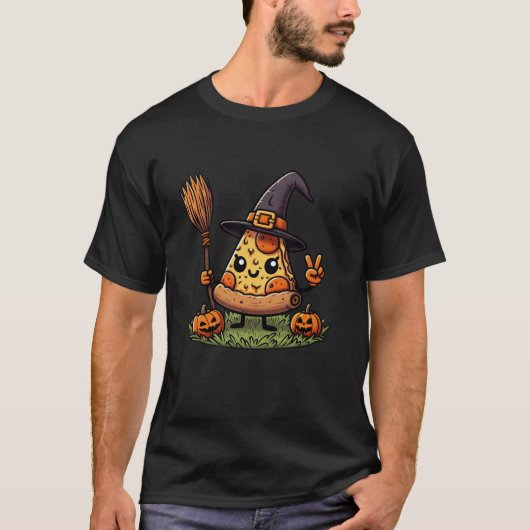 Grappige Pizza Heksenpompoen Halloween Mannen Vrou T-shirt (Voorkant)