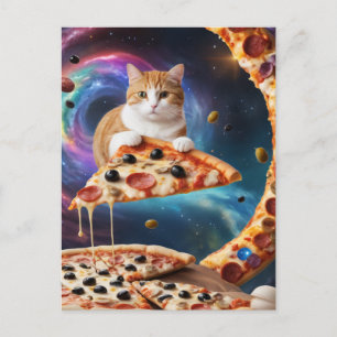 Grappige pizza kat in de ruimte briefkaart