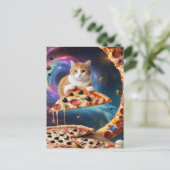 Grappige pizza kat in de ruimte briefkaart (Staand voorkant)