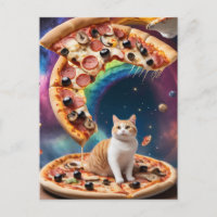 Grappige pizza kat in de ruimte Drijvende pizza's