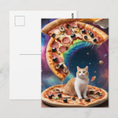 Grappige pizza kat in de ruimte Drijvende pizza's Briefkaart (Voorkant / Achterkant)