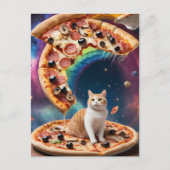 Grappige pizza kat in de ruimte Drijvende pizza's Briefkaart (Voorkant)