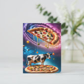 Grappige pizza Koe in de ruimte Briefkaart (Staand voorkant)