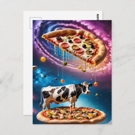 Grappige pizza Koe in de ruimte Briefkaart (Voorkant / Achterkant)