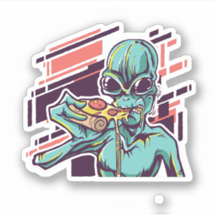 Grappige Pizza Liefhebbers Grafische Cartoon ALIEN Sticker