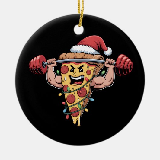 Grappige Pizza Lifting Bodybuilding Christmas Mann Keramisch Ornament (Voorkant)